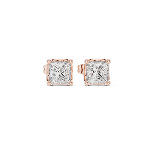 Boucles d'oreilles solitaires taille princesse en or rose massif 14 carats avec diamant de laboratoire certifié GRA – Bijou élégant pour fêtes, idéal pour les jeunes filles - Product Image 4