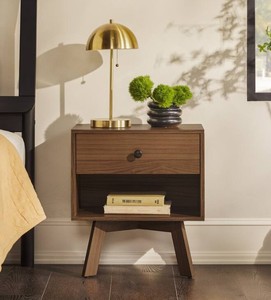 Mid Century Modern Wood Nightstand with Drawer and Open Shelf Retro <b>Bedside</b> Table Cabinet for Bedroom Living Room From Vietnam - Product Image 6