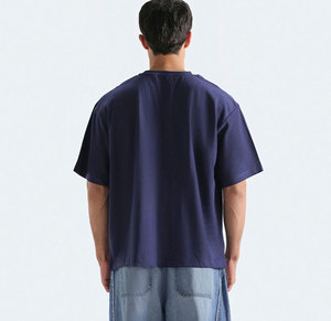 Camiseta de Alta Calidad para Hombre, Color Azul Marino, Cuello Redondo, Manga Corta, Lona Sólida, Transpirable, Ecológica, Antiarrugas, de Secado Rápido, Corte Regular - Product Image 4