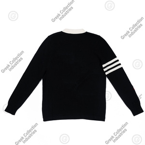 Cárdigan de punto negro con bordado jacquard personalizado para mujer de la hermandad DST, letras griegas Delta rojas, cuello en V, estilo preppy, ribete varsity. - Product Image 2