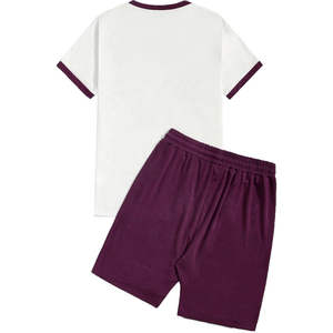 Mens Summer Contrast Color Casual Short Sleeve Cotton T Shirt And Shorts Co Ord <b>Twin</b> <b>Set</b> - Product Image 5