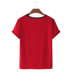Camiseta de Verano para Hombre, Roja, Casual, de Manga Corta, Cuello Redondo, Antiarrugas, 100% Algodón, Ligera, Transpirable, Corte Regular, Estilo Urbano - Product Image 2
