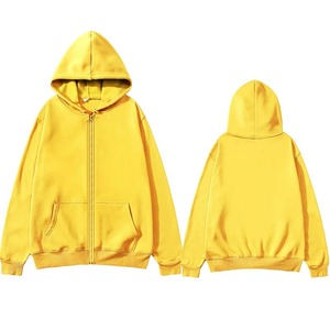 Unisex Hooded Zip-Up Sweatshirt Oversized Solid Color Casual Long Sleeve French Terry Fleece Knitted Embroidered - Product Image 3