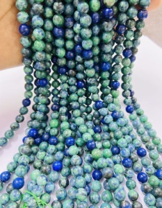 Perles Rondes d'Azurite et de Malachite de la Fabrique Rare Gems, Perles de Guérison, Chaînes de Perles, 15,5 pouces - Product Image 6