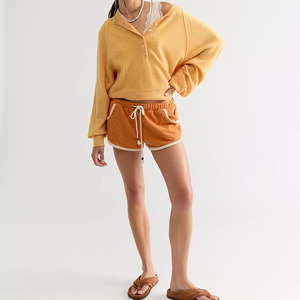 Suéter de punto casual para mujer, amarillo, con mangas murciélago, cuello con botones, estilo Henley, color liso, para primavera - Product Image 4