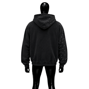 Sudadera con capucha negra extragrande con cremallera y estampado gráfico abstracto de ciudad, estilo urbano, de poliéster tejido, manga regular, estilo otoñal, premium - Product Image 2