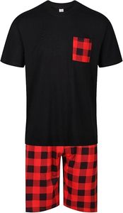 Men's Black Solid Pocket Breathable Polyester T-Shirt <b>Set</b> Red Checkered Shorts Polo Casual <b>Knitted</b> Summer Wear - Product Image 3