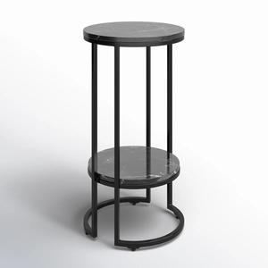 Mesa Auxiliar de Dos Niveles con Estructura Vertical Elegante y Base de Anillo Abierto, Mesa Lateral Contemporánea que Ahorra Espacio para Bares - Product Image 1