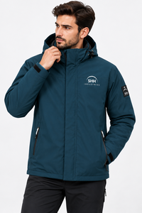 <b>Men</b>’s Teal Waterproof Hooded Shell <b>Jacket</b> <b>Lightweight</b> Windbreaker with Adjustable Cuffs Zip Pockets Custom Outdoor Rainwear - Product Image 4