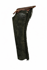 Chaps en daim à franges avec boucle et bouton, coupe ajustée, haute performance pour la compétition, protection des jambes pour l'équitation western et le cowboy - Product Image 3