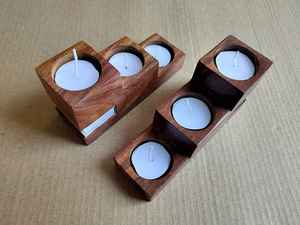 Wooden Pillar Steps <b>Tea</b> Light Candle Holder Multi Level Rustic Home Decor <b>Stand</b> - Product Image 2