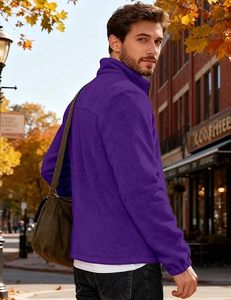 Men's Purple Full Zip <b>Fleece</b> Jacket Stand Collar Casual Windproof Outerwear Regular Fit Autumn Wear - Product Image 4