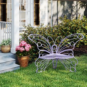 Panca a forma di farfalla in ferro viola da 50 pollici per esterni, robusta panca da patio per veranda, prato, giardino e cortile - Product Image 4