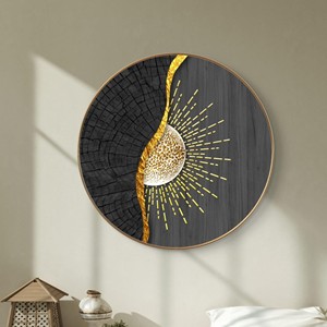 Escultura de Arte Abstracto 3D en Madera de Pino, Hoja Dorada Negra, Hecha a Mano, Venta al Por Mayor - Product Image 1