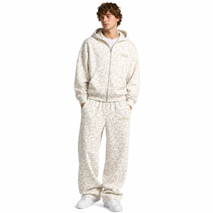 Fabricante de Ropa, Conjuntos Deportivos con Sudadera con Estampado de Leopardo, Chándal de Felpa Beige Oversize, Ropa Urbana, Logotipo Personalizado, OEM, ODM, Venta al Por Mayor - Product Image 1