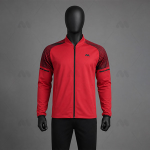 Veste de sport rouge pour homme, manches longues, col montant, fermeture éclair sur le devant, logo, respirante, en polyester, pour le printemps - Product Image 1