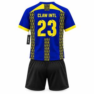 Maillot de football pour hommes, bleu et jaune, impression par sublimation, col en V, manches longues, polyester respirant, pour adolescents et adultes - Product Image 2