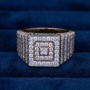 Ready to Ship Round Brilliant Cut VVS Clarity Lab Grown Diamond <b>Ring</b> 14K Rose Gold CVD Diamond Classic Hip Hop <b>Ring</b> For <b>Men</b> - Product Image 1