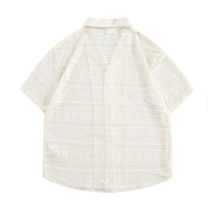 Camisa Casual de Punto para Mujer, con Botones, Manga Corta, Estampado Geométrico, Cuello Camisero, Corte Holgado, para Primavera/Verano - Product Image 5