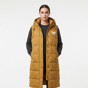 Veste d'hiver matelassée longue pour femme, personnalisable, de haute qualité, avec capuche et fermeture éclair intégrale, couleur unie, personnalisez votre propre logo - Product Image 3
