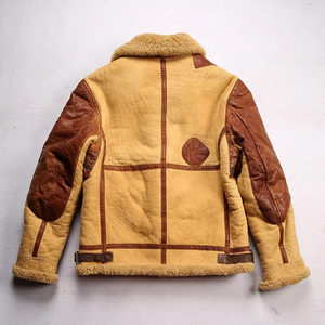 Winter High Quality Men's Genuine Leather Flight Aviator Fur Shearling Real <b>Sheepskin</b> B3 Fur Bomber <b>Jackets</b> - Product Image 4