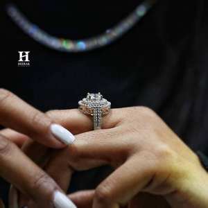 Luxury Round Cut Lab Grown Diamond Engagement <b>Ring</b> 14K White Gold Double Halo <b>Split</b> Shank Solitaire CVD Diamond Wedding <b>Ring</b> - Product Image 2