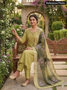 Premium Exclusive Collection Festive Ethnic Clothing & Accessories Cotton Silk Fabric <b>Kurti</b> With Pant for Girls Office Wear Suit - Product Image 2