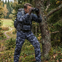 Ensemble uniforme de combat Ripstop pour homme : Chemise tactique BDU à manches longues et pantalon cargo multipoches, équipement de plein air pour la randonnée et la chasse