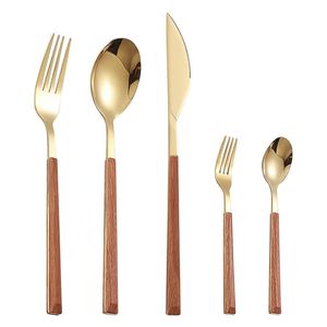 Ensemble de couverts professionnels en acier inoxydable avec manche en bois pour une expérience culinaire haut de gamme - Product Image 1