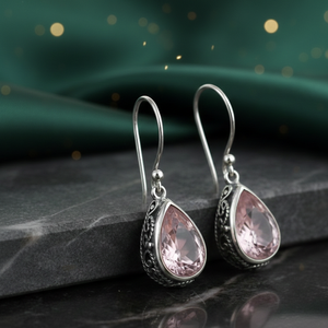 Boucles d'oreilles pendantes rose poire en argent sterling 925 plaqué or 18 carats, petites boucles d'oreilles statement, à porter au quotidien, bijoux ethniques - Product Image 3