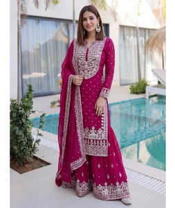 ชุดส่าหรีอินเดียผ้าจอร์เจตต์เทียมปักลายดิ้นทองพร้อมซีควินส์ มีไซส์พลัสสำหรับผู้หญิง - Product Image 1