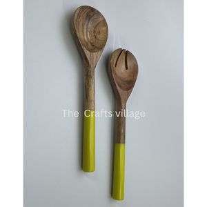 Durable Wooden Salad Server <b>Set</b> Spoon Fork <b>Grey</b> Handle Natural Finish Kitchen Serving Utensils <b>Dining</b> Tools - Product Image 3