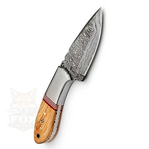 Couteau de chasse tactique de survie à lame droite en acier de Damas de qualité industrielle, manche en bois, étui en cuir, garantie 3 ans - Product Image 6