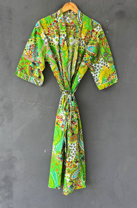 Bata Larga de Algodón con Estampado Floral y Cuello en V para Mujer, Elegante Bata de Baño Estilo Kimono de Manga Larga, Ajuste Holgado y Cómodo - Product Image 1
