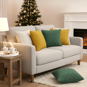 SOGA 6PC 45cm Diamond Cable Knit Pillow Covers Set-2 Sunshine Yellow 2 Forest Green 2 <b>Cream</b> for Living Room <b>Sofas</b> - Product Image 6