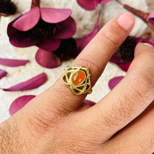 Heart Floral Carnelian <b>ring</b> Gold Plated <b>Brass</b> <b>ring</b> Love Ethnic <b>ring</b> for women - Product Image 3