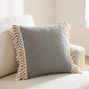 Decorative Cotton Cushion Cover Charcoal <b>Fringe</b> <b>Trim</b> Accent <b>Pillow</b> Boutique Home Decor 50 × 50 cm - Product Image 5