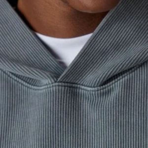 Heavyweight Washed Ribbed Hoodie Grey Pullover Long Sleeve Soft Cotton Knit Casual Menswear Comfort Fit Premium - Product Image 4