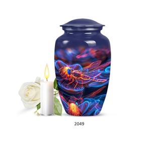 Belle urne funéraire bleue en forme de libellule pour cendres humaines adultes, avec couvercle et sac en velours offert - Product Image 4