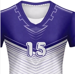 Custom Womens Blue Geometric <b>Volleyball</b> Jersey <b>Set</b> V-Neck Short Sleeve Sublimated Moisture Wicking Athletic Fit Summer Front - Product Image 6