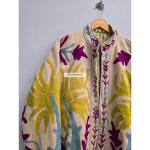 เสื้อแจ็คเก็ตผ้าฝ้ายอุซเบกแบบซูซานี งานแฮนด์เมด เสื้อแจ็คเก็ตสั้น ปักลายหลากหลาย ซับในผ้าฝ้าย สไตล์โบโฮชิค เสื้อคลุม - Product Image 2