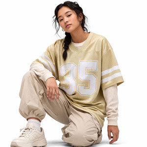 Maillot de football américain beige oversize en maille pour femme, col en V, unisexe, streetwear, personnalisable avec logo, vêtements de sport tendance, vente en gros - Product Image 2