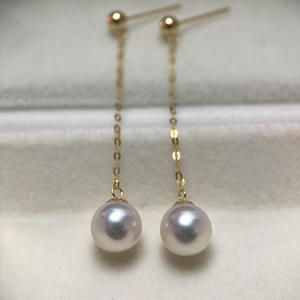 ต่างหูมุกน้ำจืดทรงกลมขนาด 6-9 มม. แสงเงางาม ดีไซน์พู่ห้อย แท้ คุณภาพสูง แฟชั่นผู้หญิง เรียบง่าย ทอง 18K ยอดนิยม สไตล์หรูหรา - Product Image 4