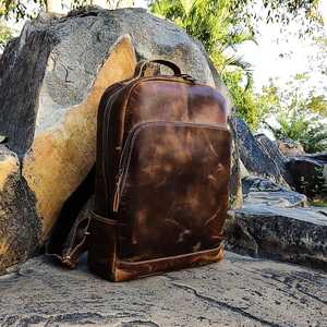 ZOLO LEATHERS Classic Vintage Luxury Crazy Horse Leather Backpack-Anti-Theft Zipper Closure Waterproof Travel Laptop <b>Bag</b> - Product Image 6