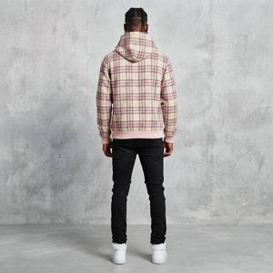 Zip-up Custom Logo Plaid Waffle Knit Heavyweight Oversized Acid Washed Hoodie Drop Shoulder Distresseing Hoodie for Men - Product Image 4