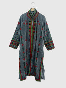 Veste en velours brodée de fleurs, col mandarin, manches longues, style Prairie Chic, grande taille, vêtements d'hiver pour femmes - Product Image 1
