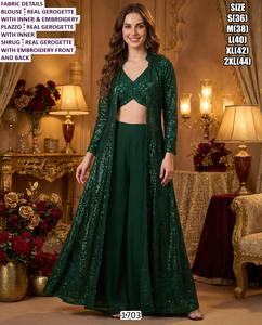 Ensemble trois pièces Noor E Raat en georgette brodée, coupe sirène modeste, longueur ras du sol, taille naturelle, tissu respirant - Product Image 2