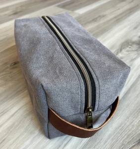 Leather Canvas Toiletry Bag Travel Organizer Waterproof Cosmetic Storage Dopp Kit Large Travel <b>Case</b> LCTB-0076 - Product Image 5