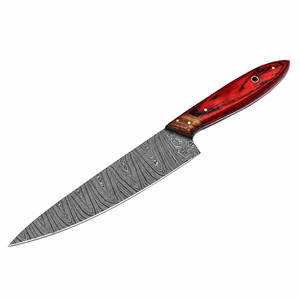 Cuchillo de Trinchar con Mango de Madera Roja y Patrón Damasco, Hoja Larga Plateada con Empuñadura Marrón para Cortar Carne y Preparar Alimentos - Product Image 3