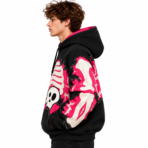 <b>Men</b>’s <b>Black</b> Pink Skeleton Graphic Oversized Pullover Hoodie Custom Streetwear <b>Sweatshirt</b> - Product Image 4